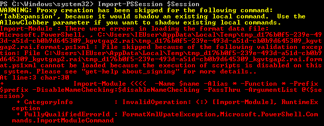 Powershell error when import session