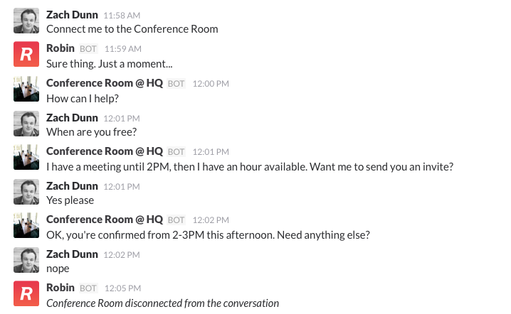 Talking directly to a room via Robin bot for offices