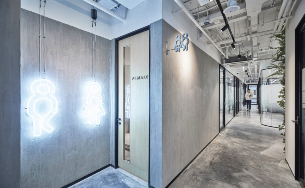 Improve office wayfinding with creative graphics like this LED restroom signage