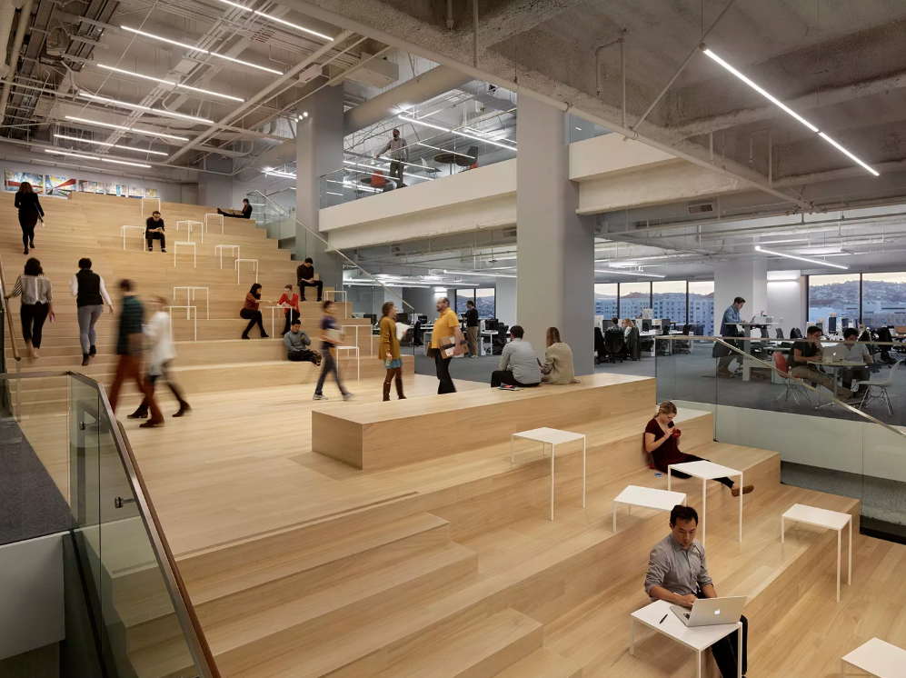 Office stairs for activity-based working in an open office layout