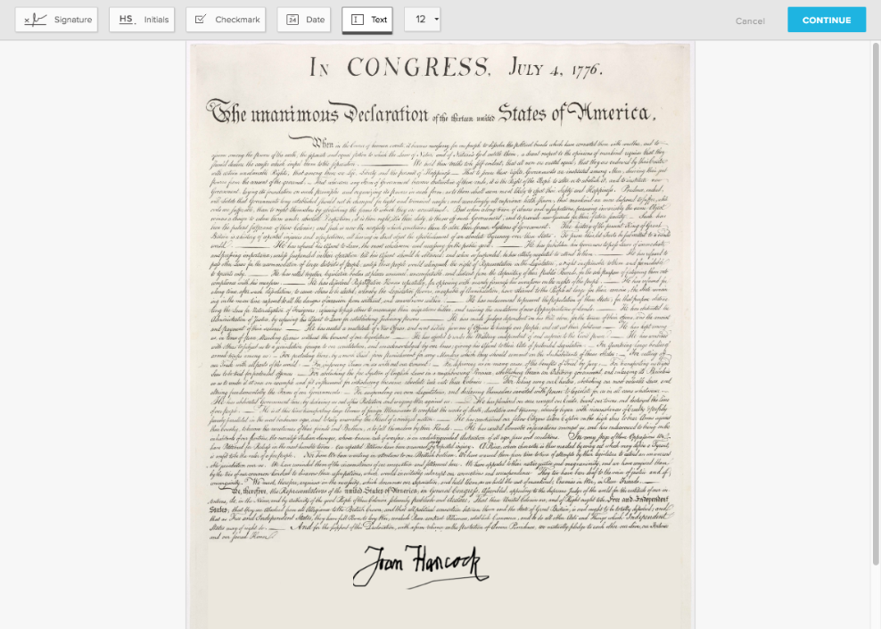 Declaration of Independence via HelloSign