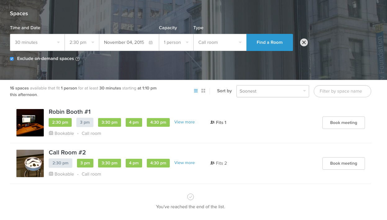 Searching for available conference rooms in Robin