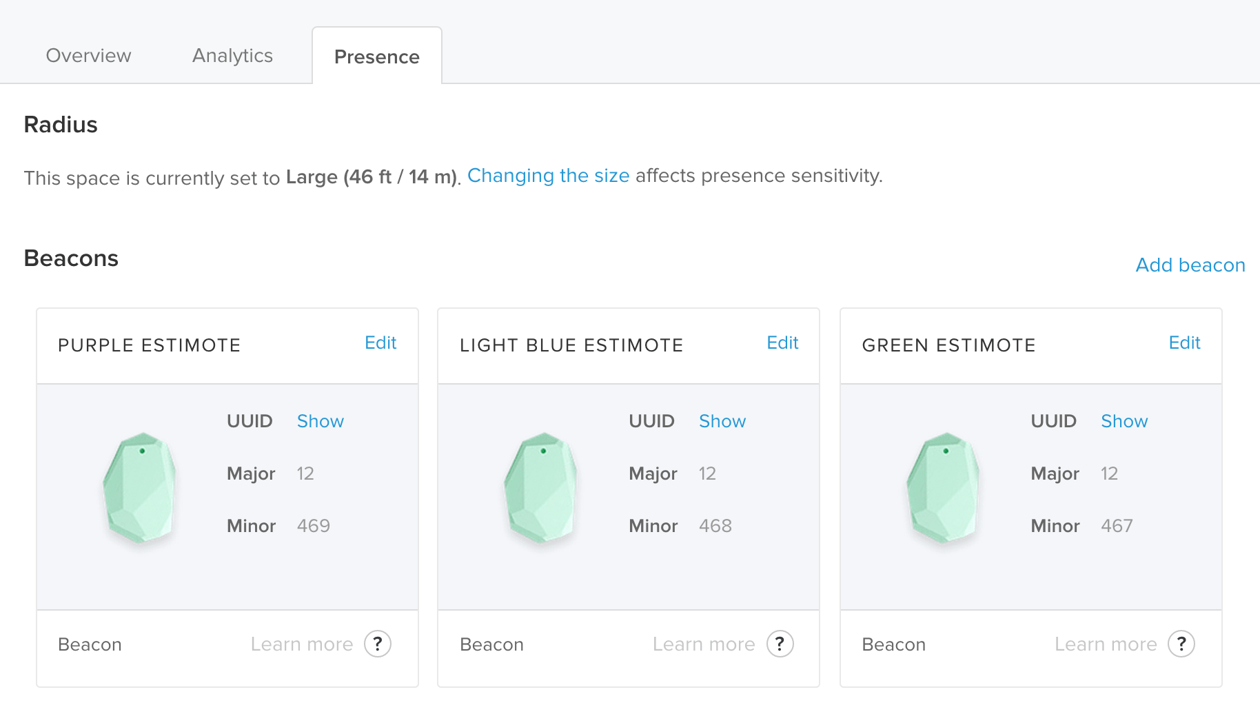 Adding more beacons in dashboard