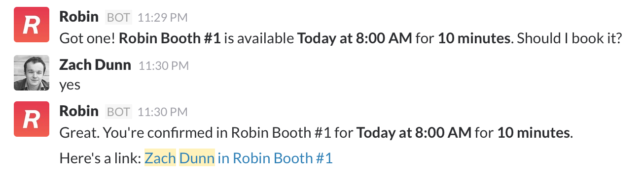 Booking a new calendar event via Slack with Robinbot