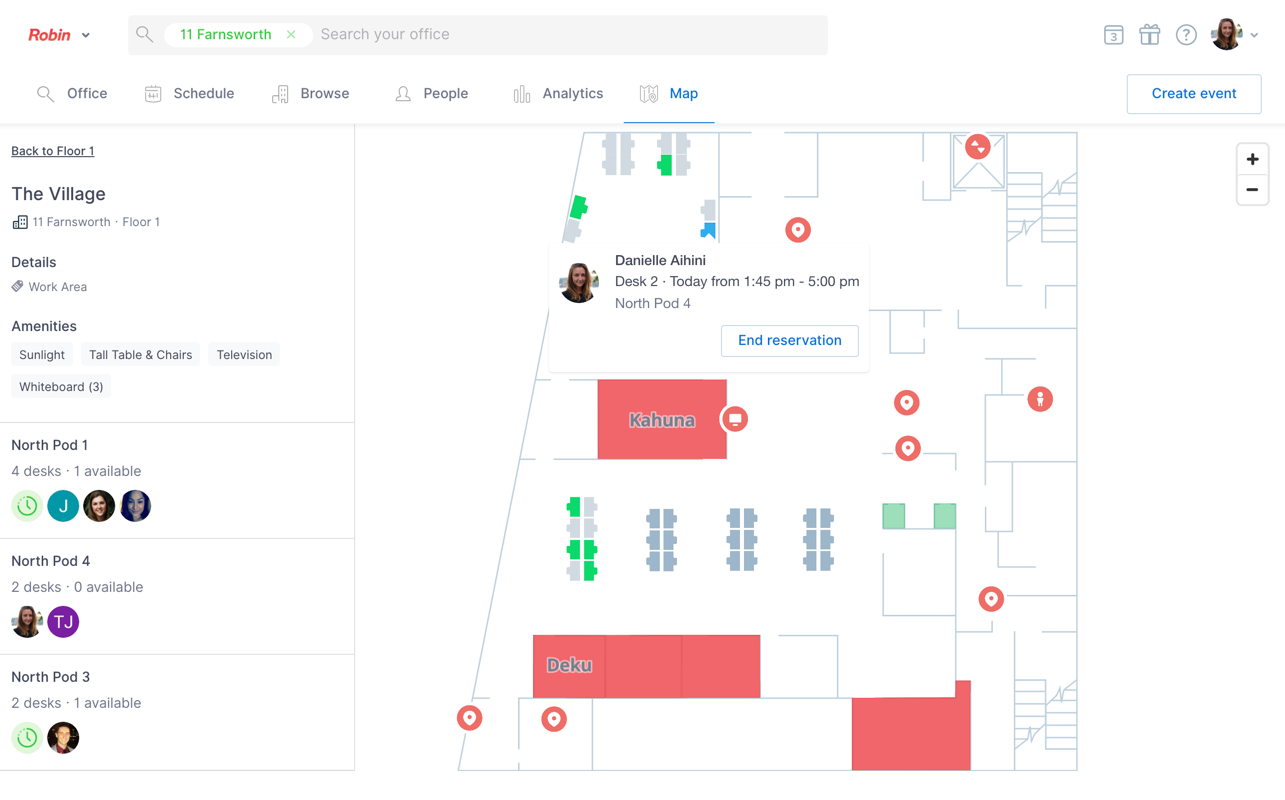Robin's hot desk booking software off of an interactive office map