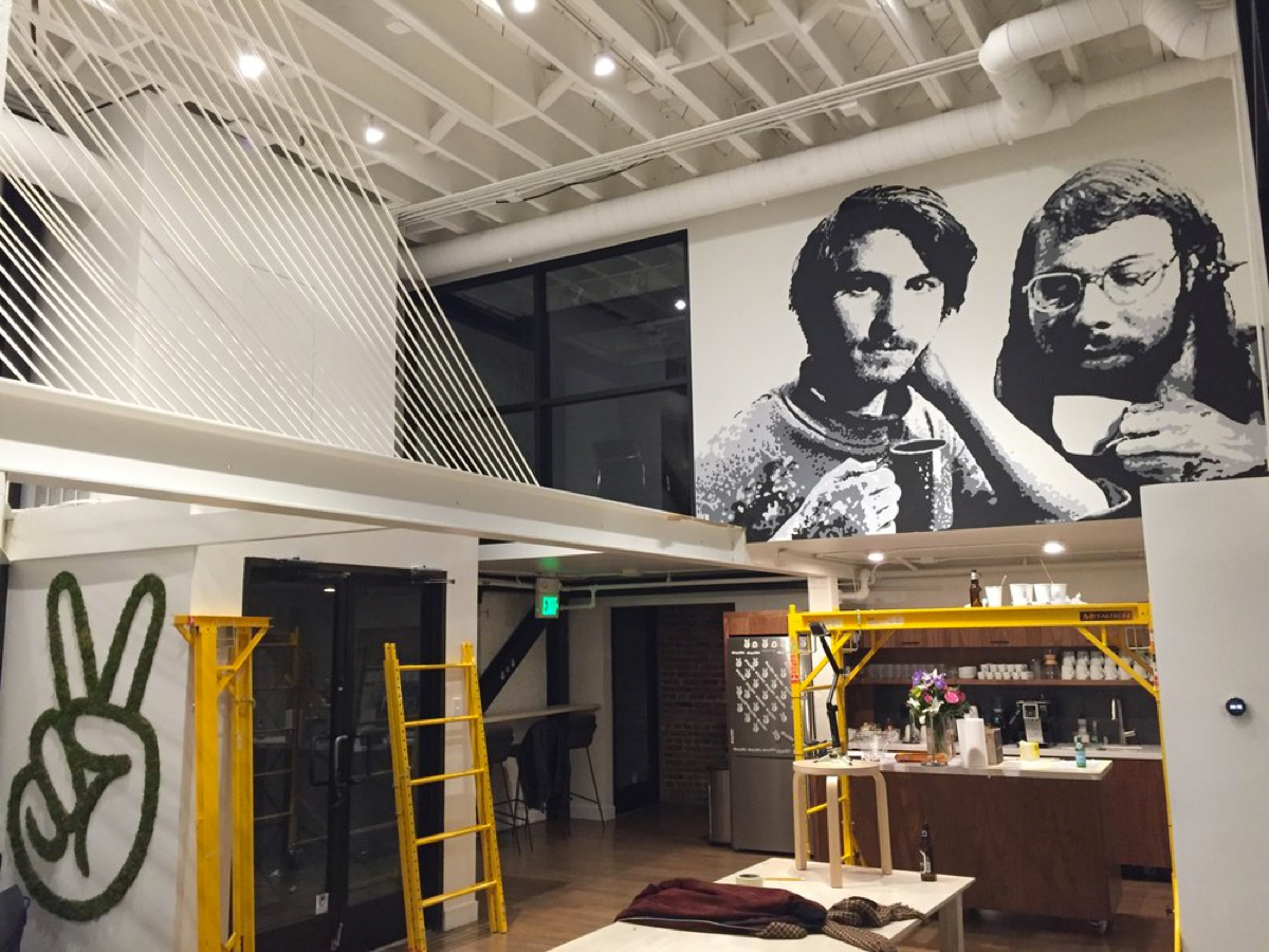 Debuti.art Angelist Cafeteria Jobs + Wozniak Mural