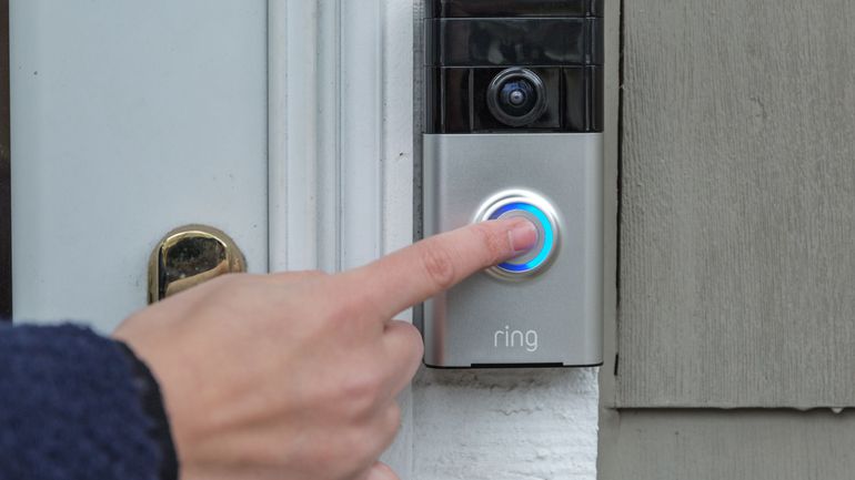 Ring smart doorbell sign in technology office