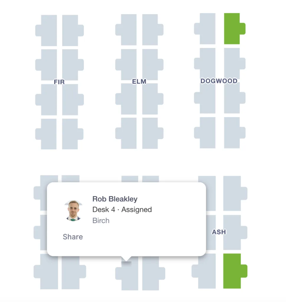 Find and share specific seat assignments with Robin's people finder.