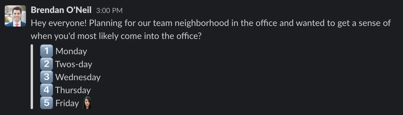 An example Slack post