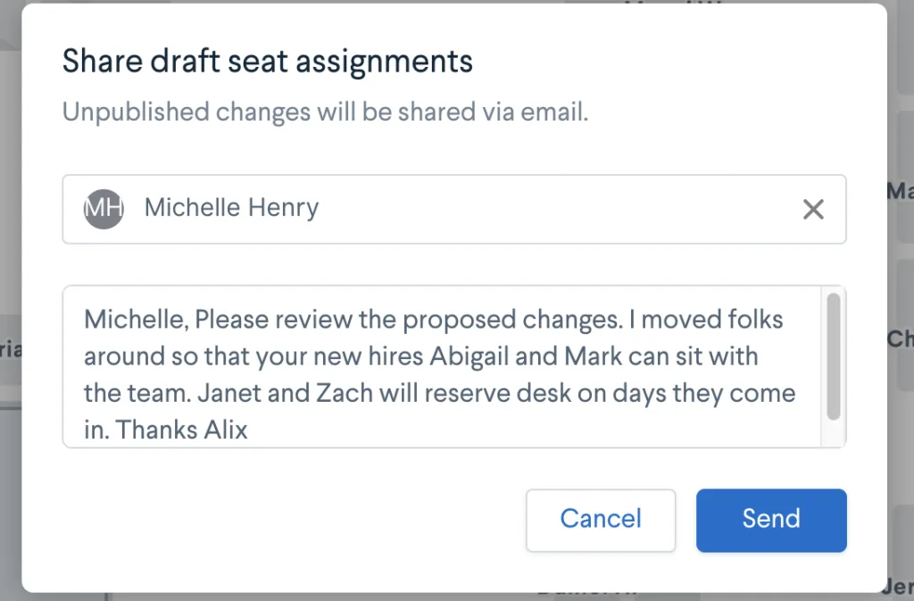 A flexible seating and space management strategy is a team effort. Collaborate with your team and draft and preview changes before publishing.