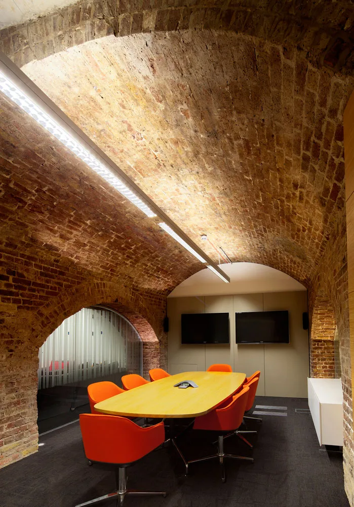 Brick archway over meeting room table