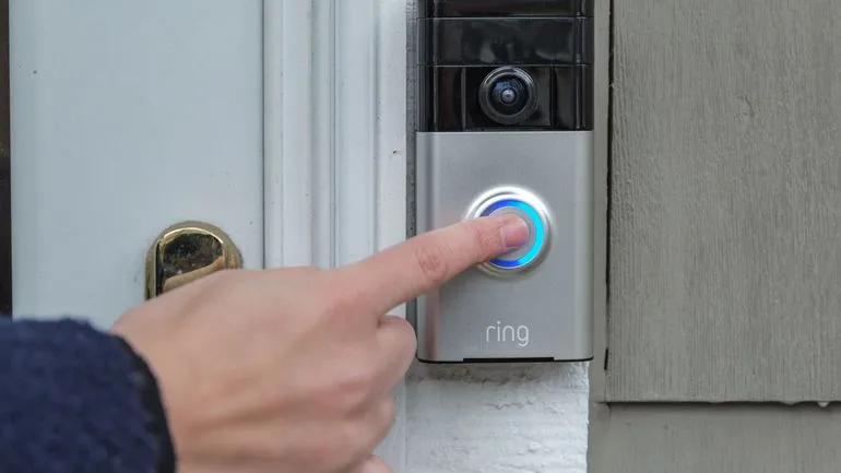 Ring smart doorbell sign in technology office