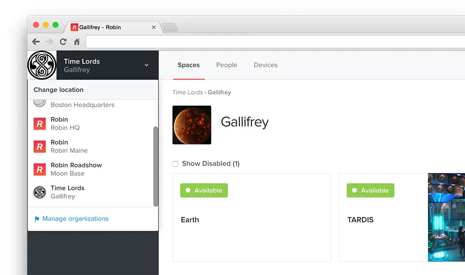 The new location sidebar dropdown