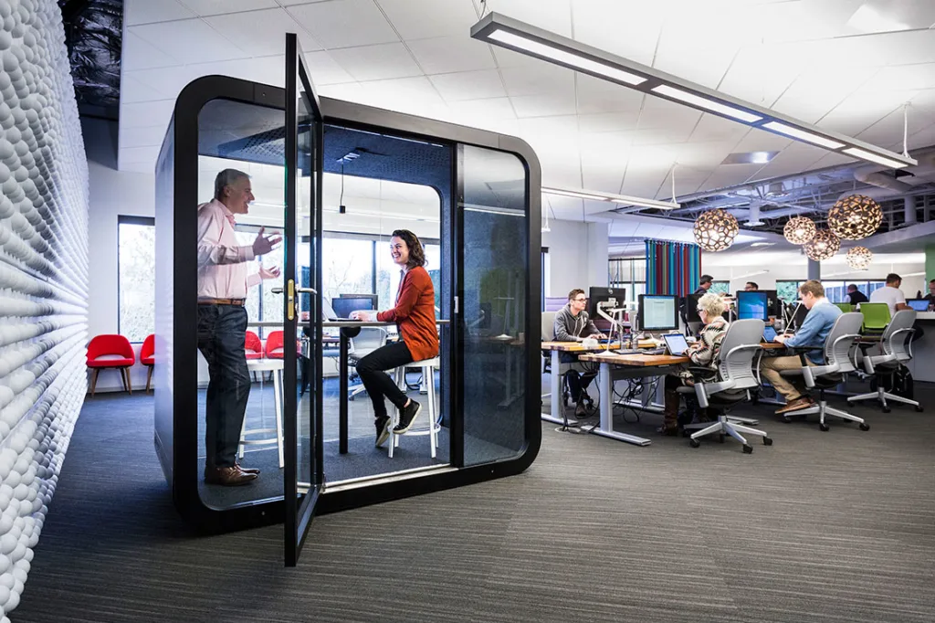 office pods collaboration phone call in office