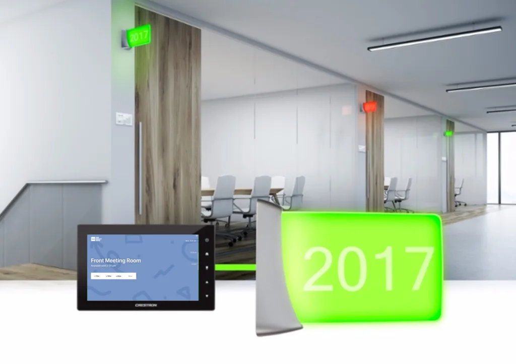 Crestron room display tablet and LED light