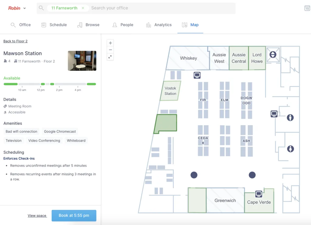 Robin’s interactive office floor plan is easy-to-manage and update for admins and end users