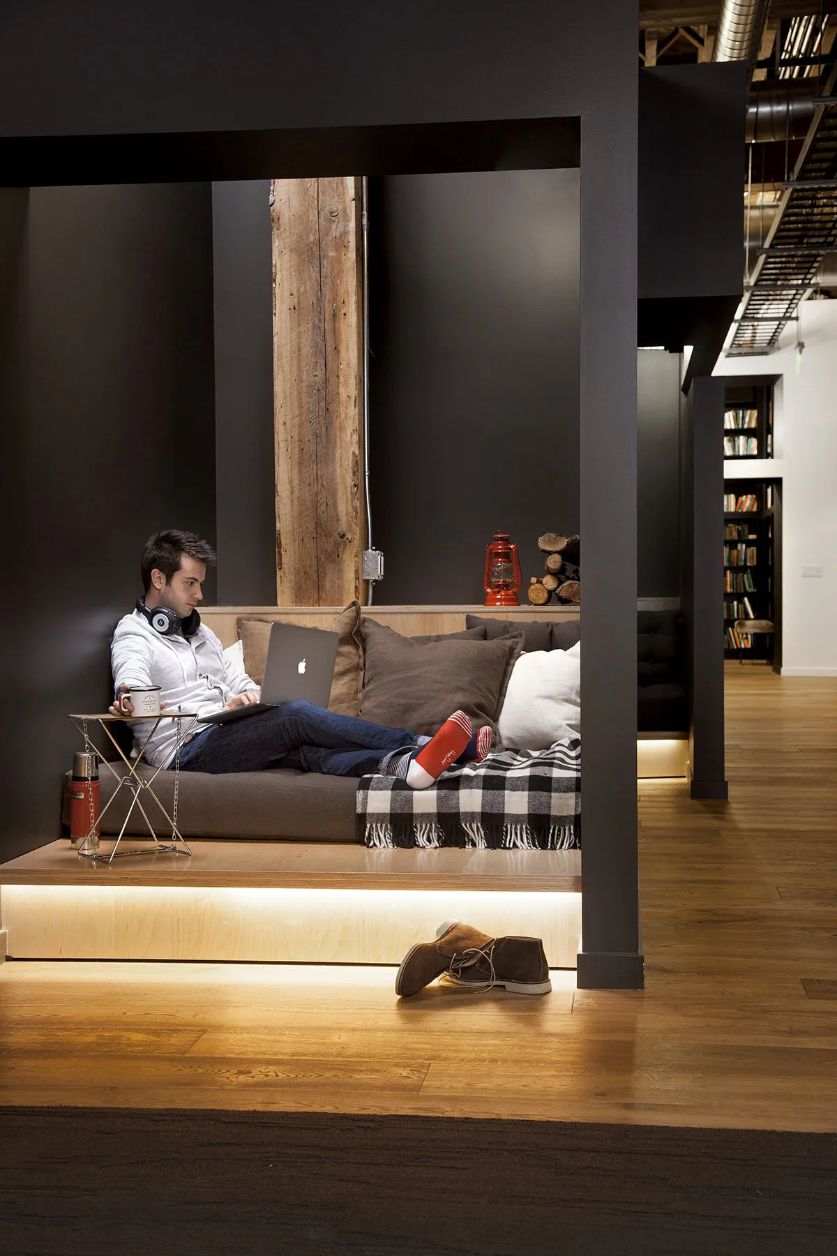 Nook at Github HQ with couch and pillows
