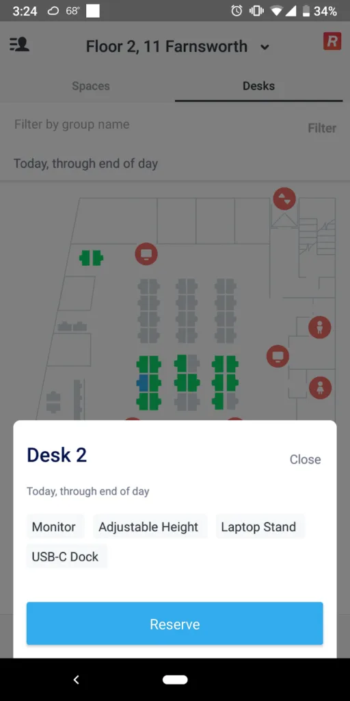 reserve a desk on Robin’s mobile app directly on the map