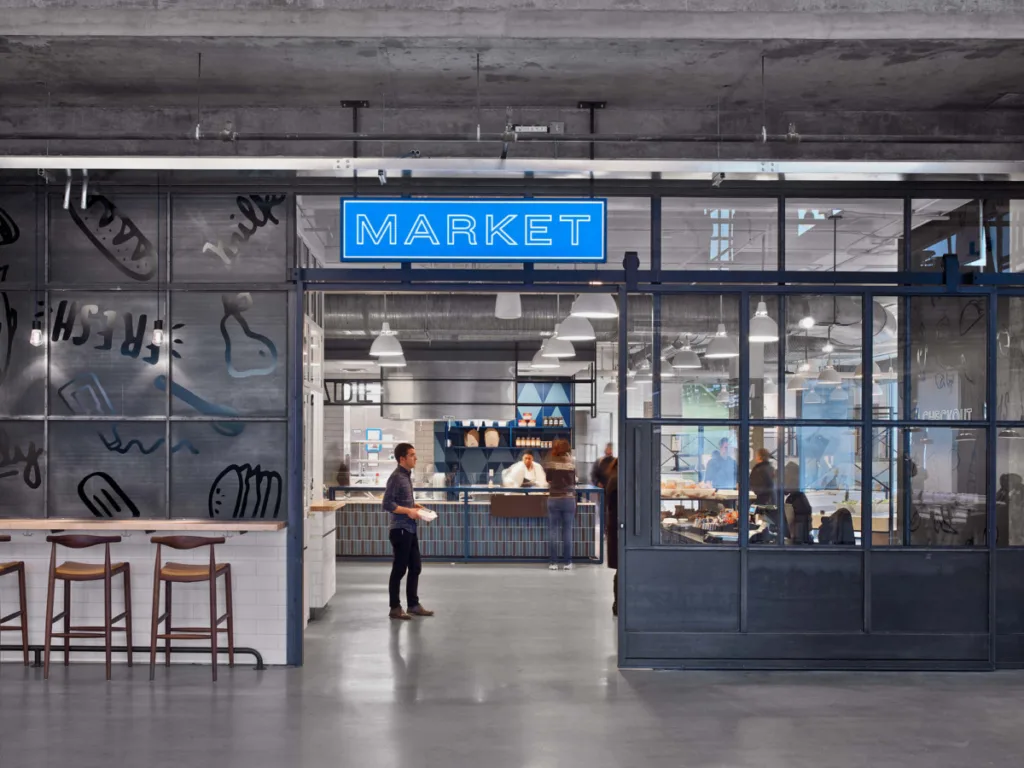 office wayfinding signage like inspirational identifiers to show the market or traditional break room
