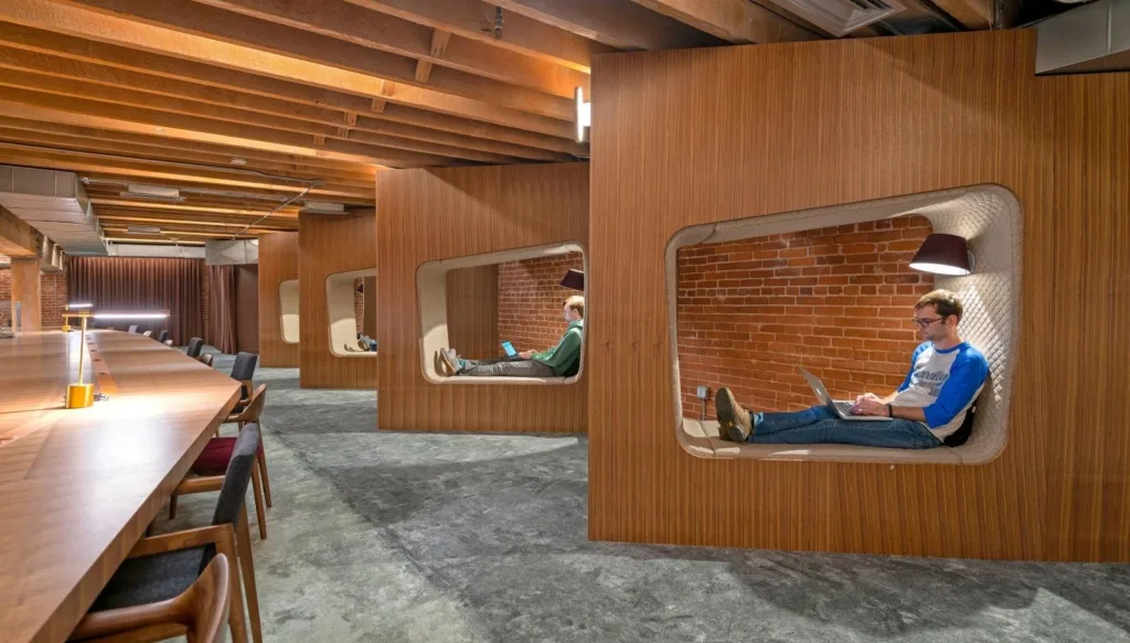 Github’s office with private nooks for introverts in the workplace or any type of employee