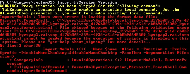 Powershell error when import session