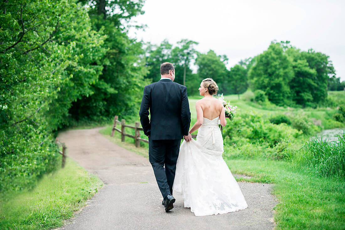 Bride and groom walking