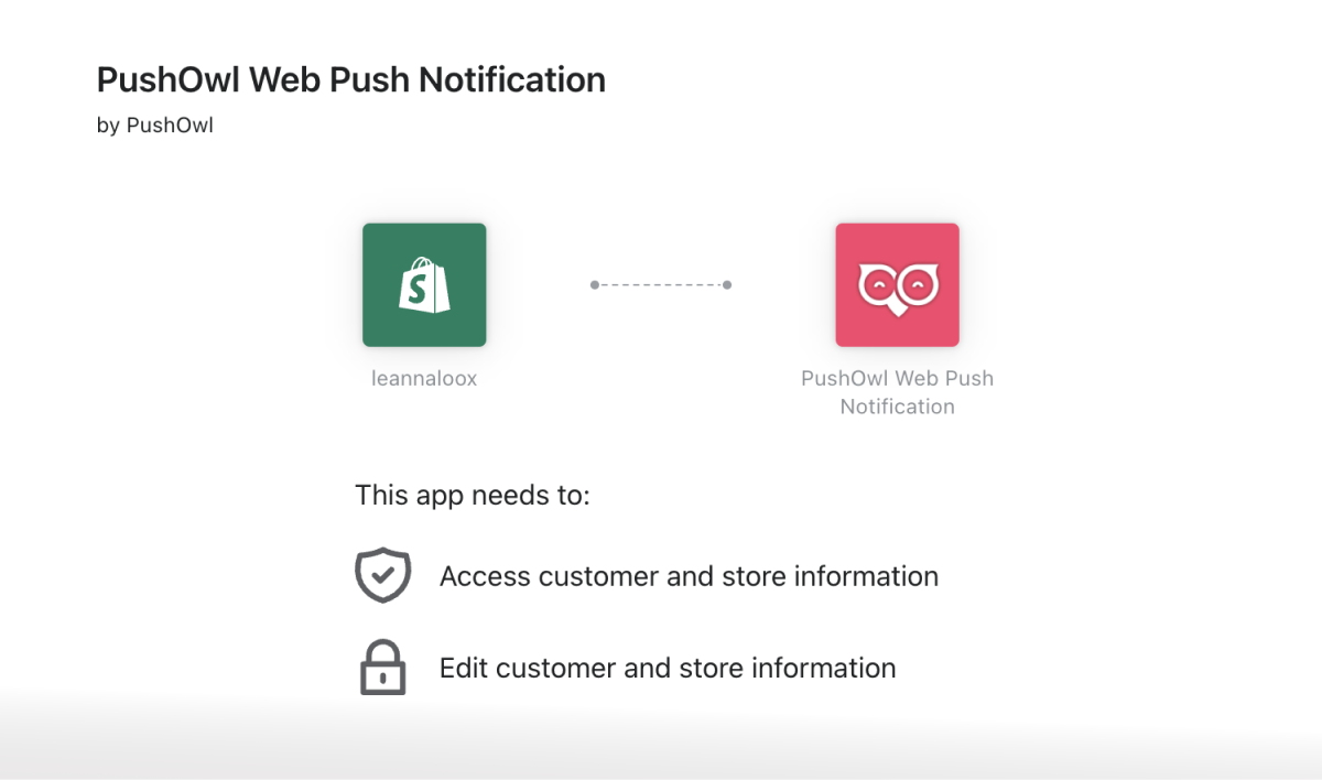Installing the Shopify app PushOwl to a Shopify store
