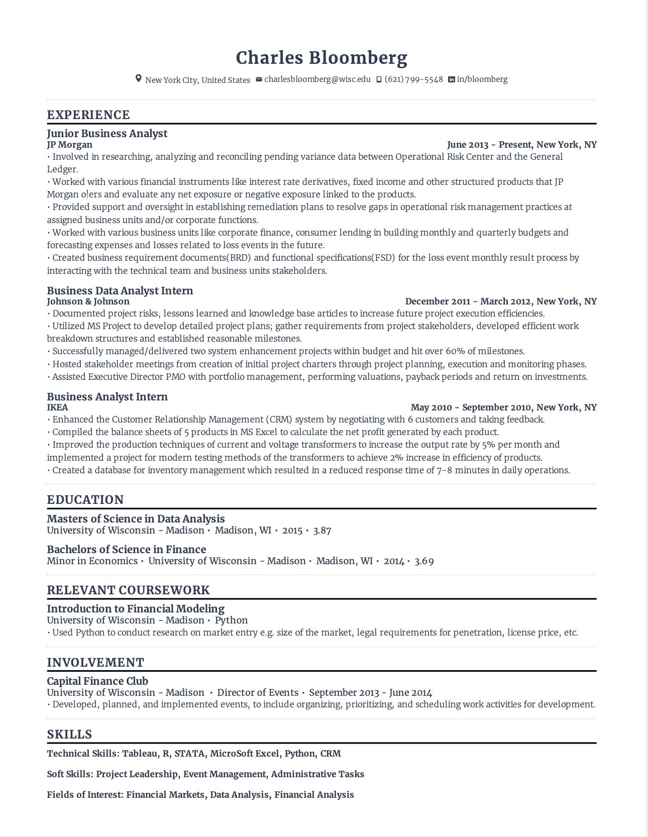 business analyst with high amount of experience and skills in related fields from various companies.