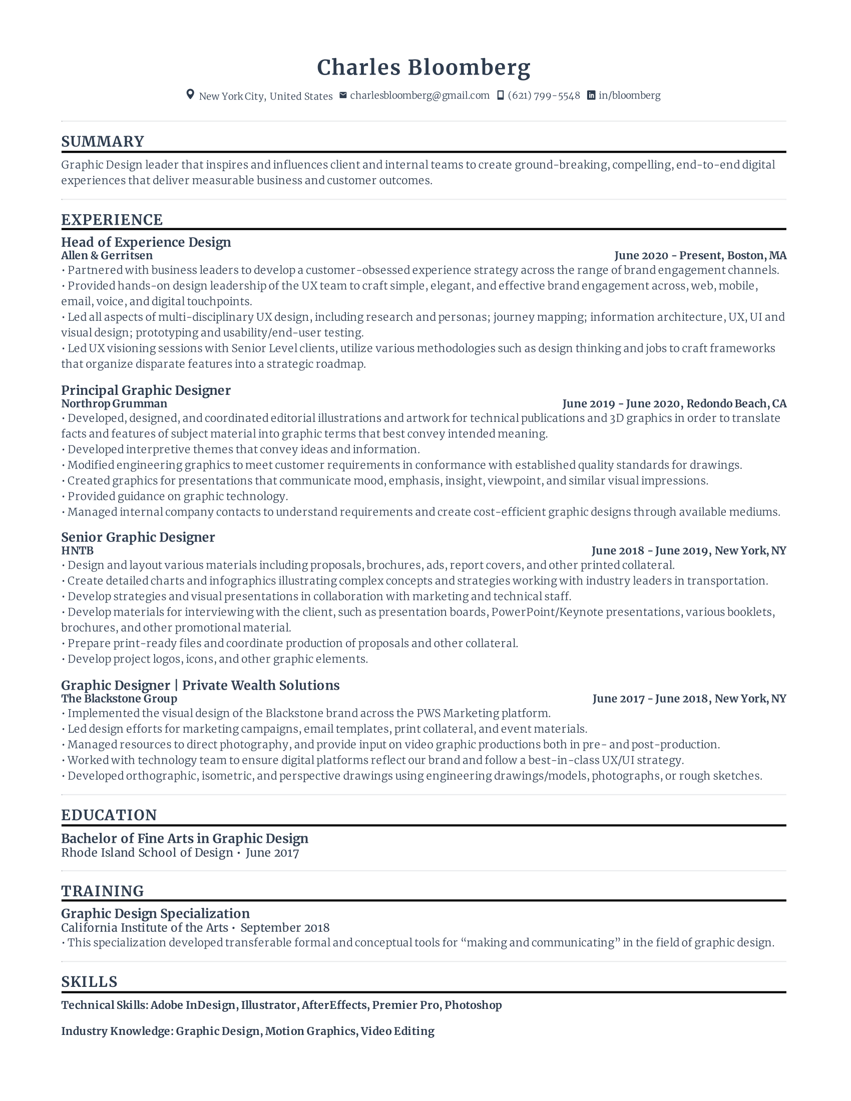 Graphic Designer Resume with high amount of experience and skills in related fields from various companies.