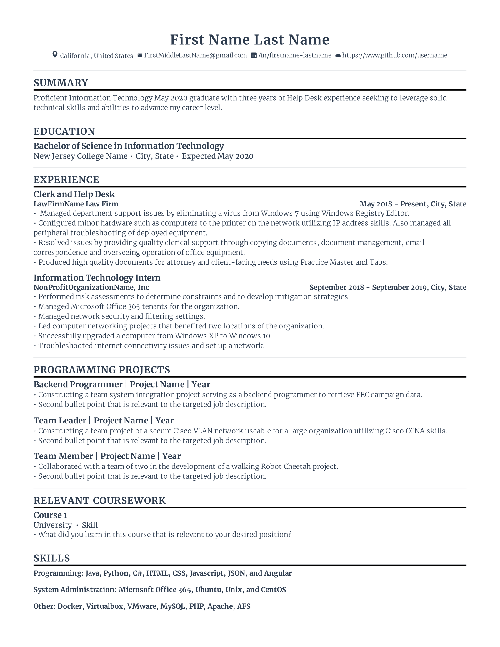 entry level Rezi optimised ATS resume with low level of experience, projects and skillls