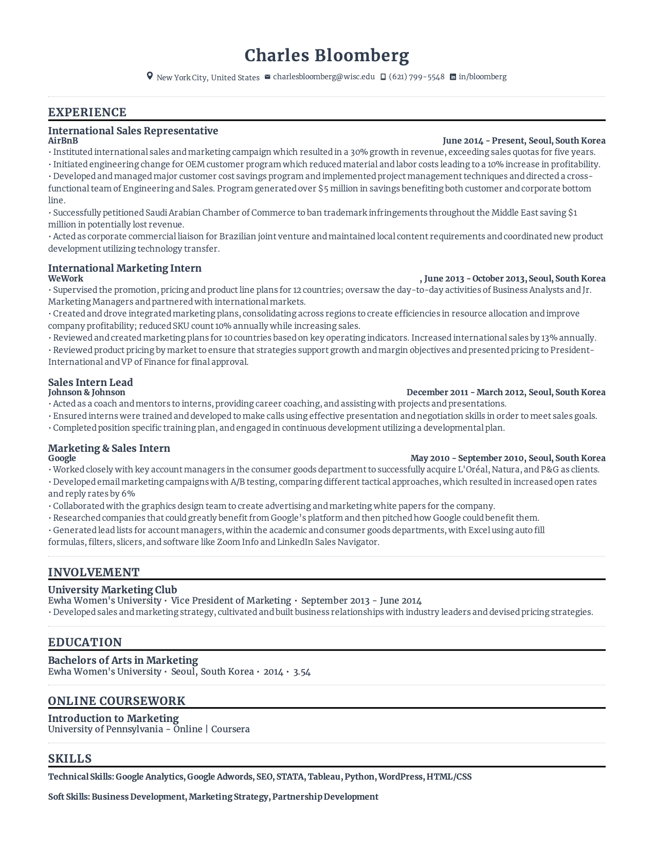 Sales Resume with high amount of experience and skills in related fields from various companies.