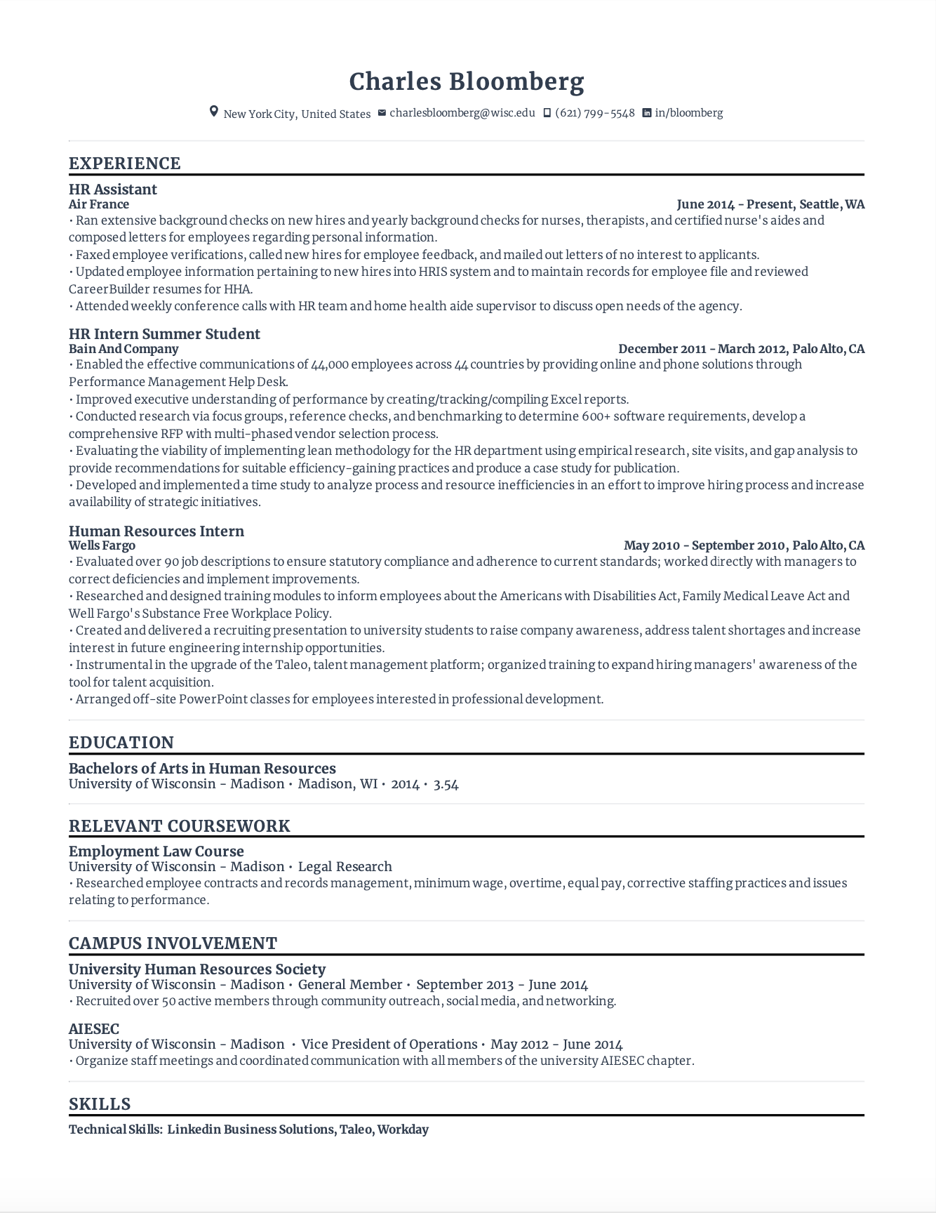 HR Resume with high amount of experience and skills in related fields from various companies.