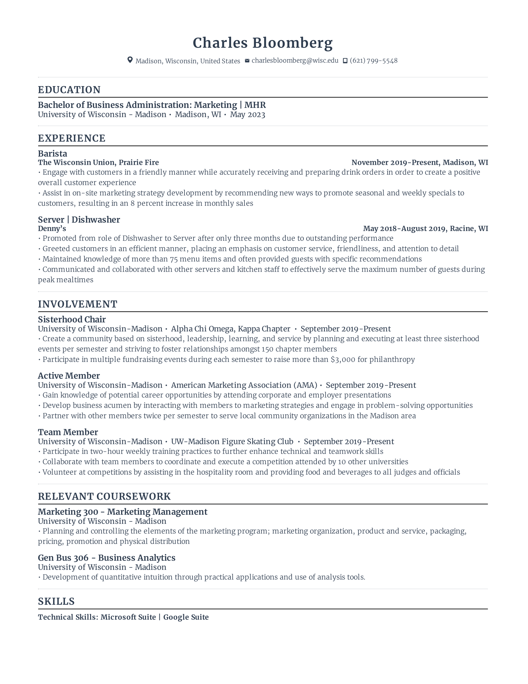 First Year Student Resume Template - student resume template with low level experience, concentrating on recent education, internships, and other extra curricular experiences.