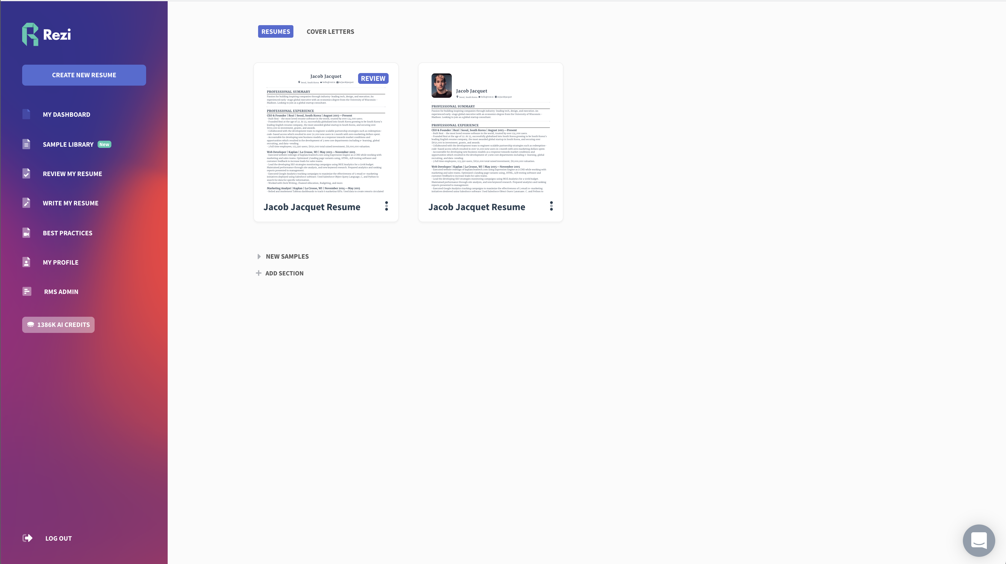 Once you are in the rezi dashboard, click on create new resume to get started
