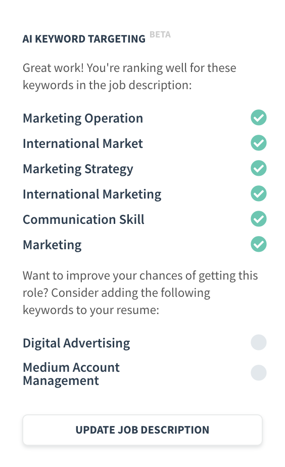 Now you can see how your resume match with ats parameters.