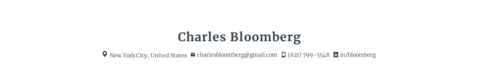 Resume Header with name, location, contact info and LinkedIn profile link