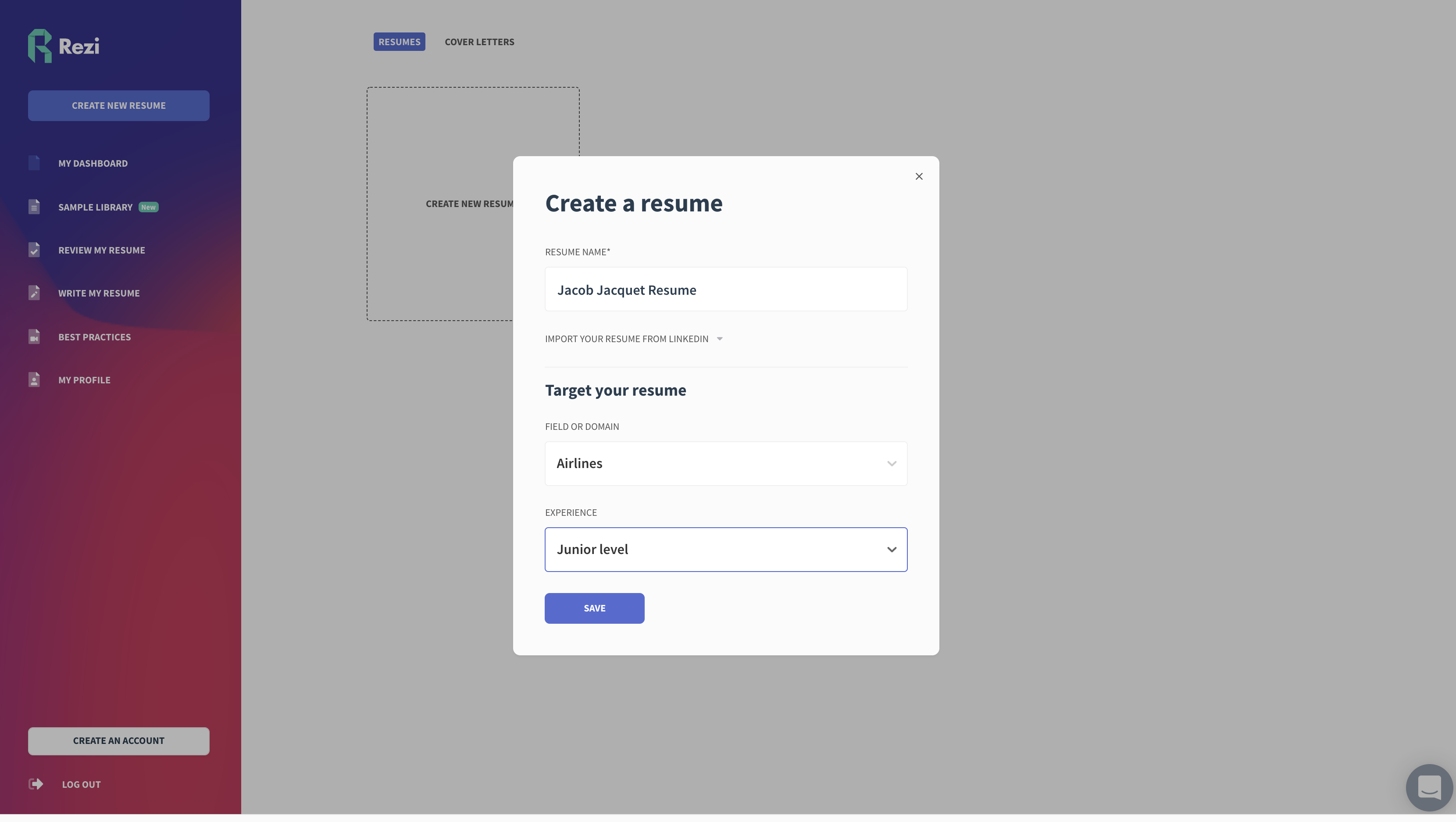 Step 3: Enter the resume name and details