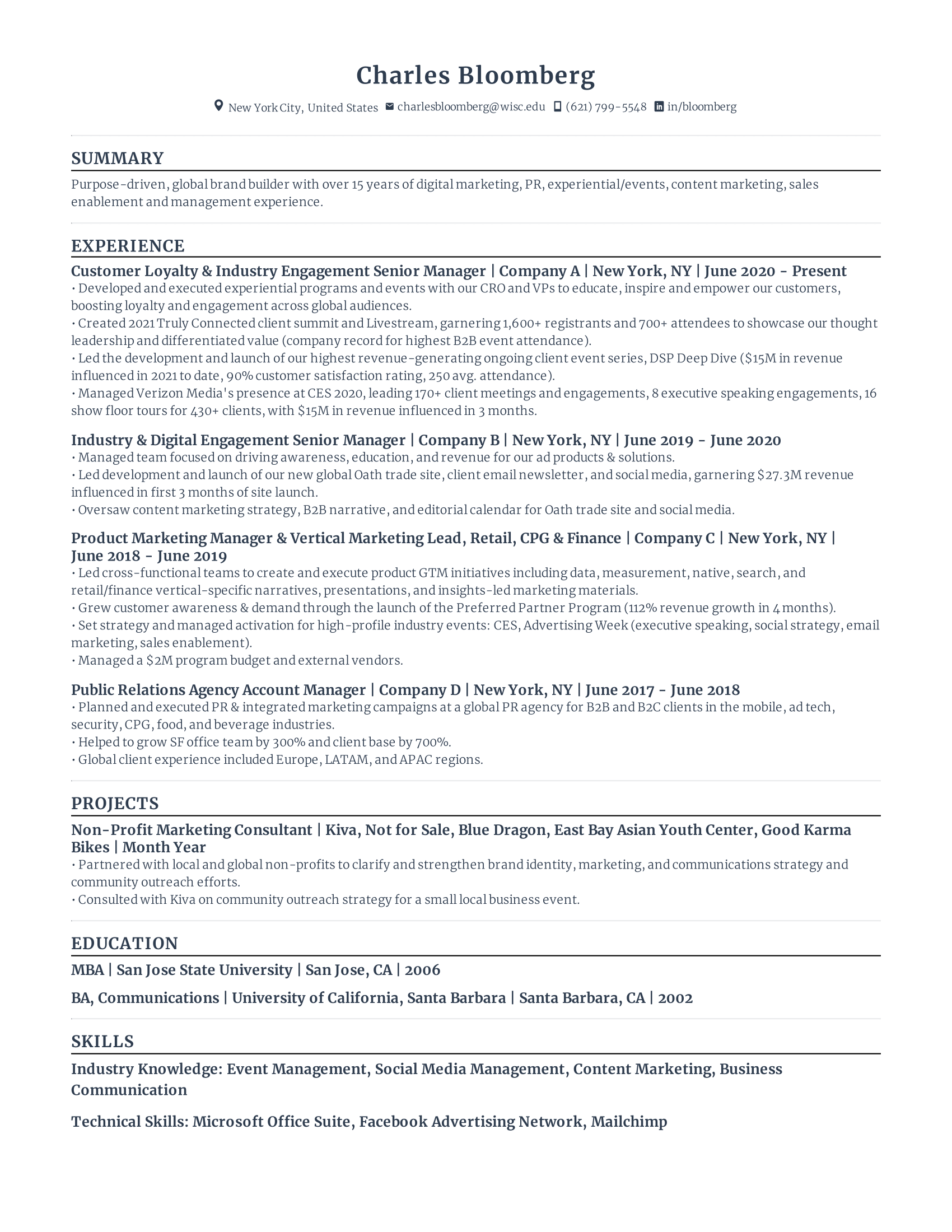 product marketing manager with high amount of experience and skills in related fields from various companies.