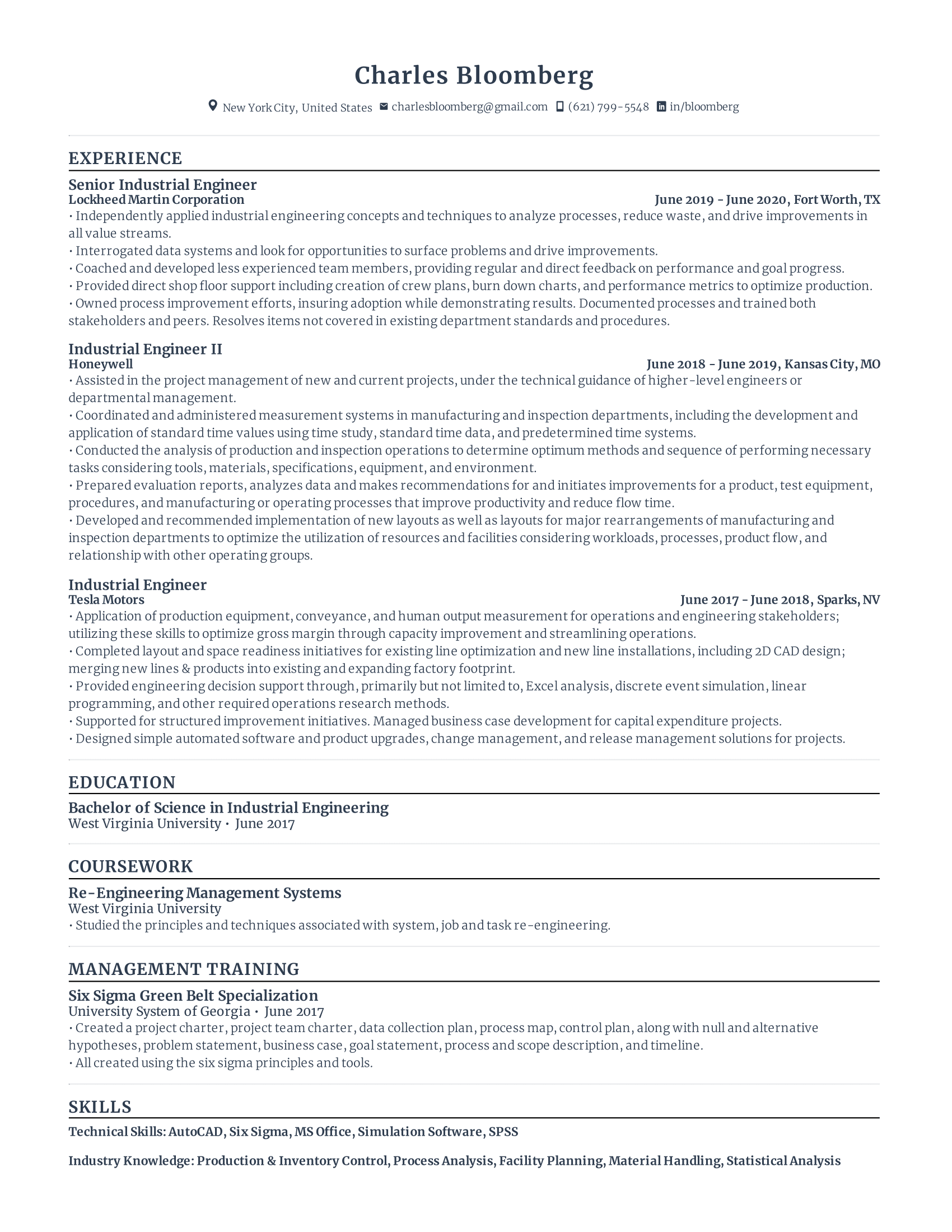 Industrial engineer with high amount of experience and skills in related fields from various companies.