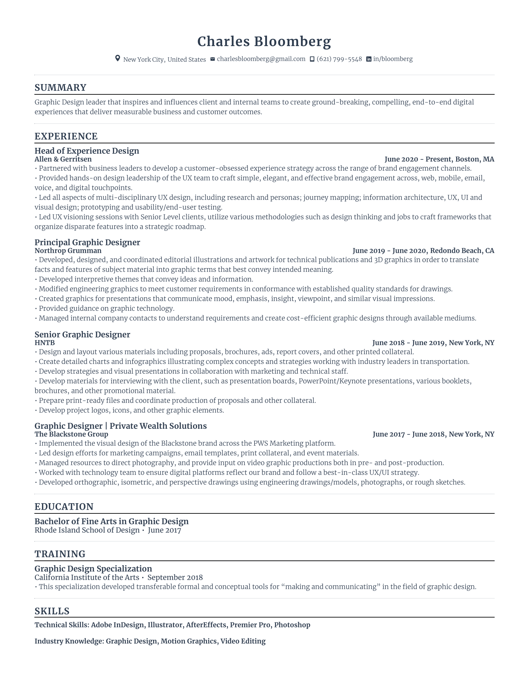 Graphic designer Resume with high amount of experience and skills in related fields from various companies.