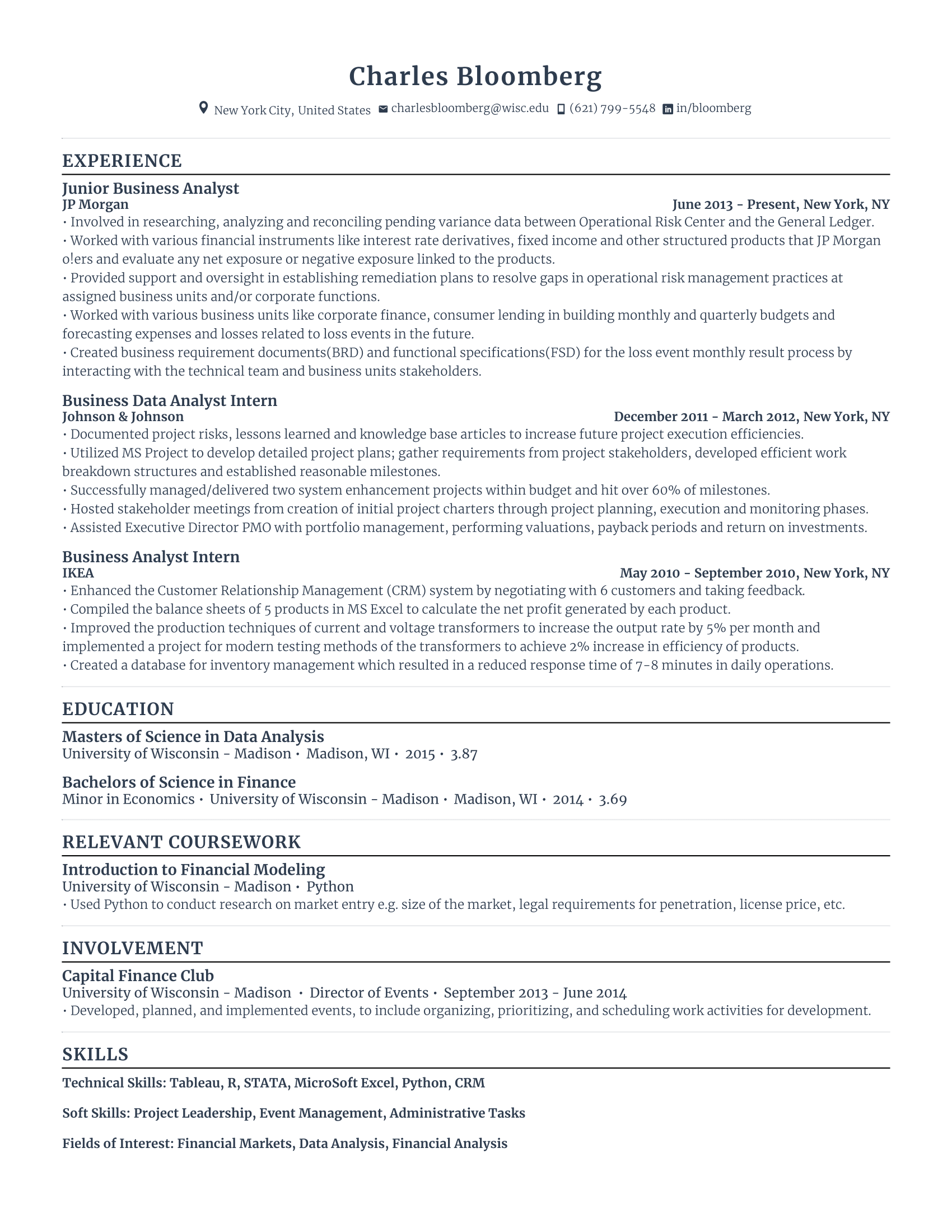 business analyst with high amount of experience and skills in related fields from various companies.