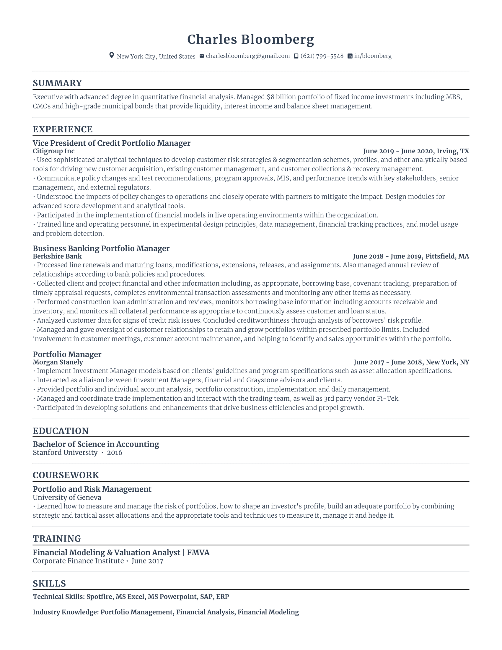 portfolio manager with high amount of experience and skills in related fields from various companies.