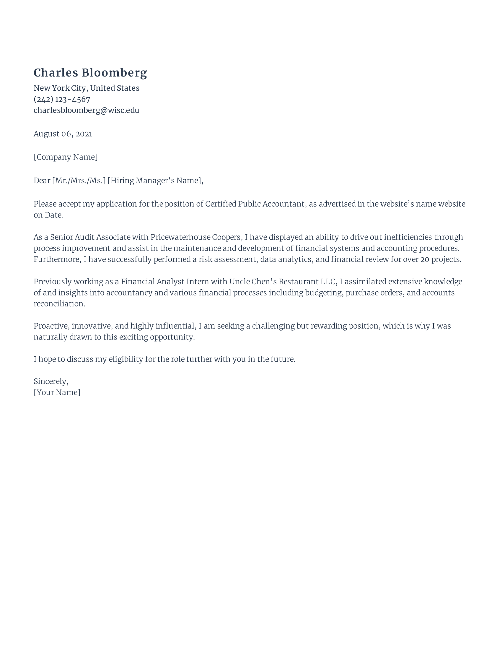 Certified Public Accountant Cover Letter template example