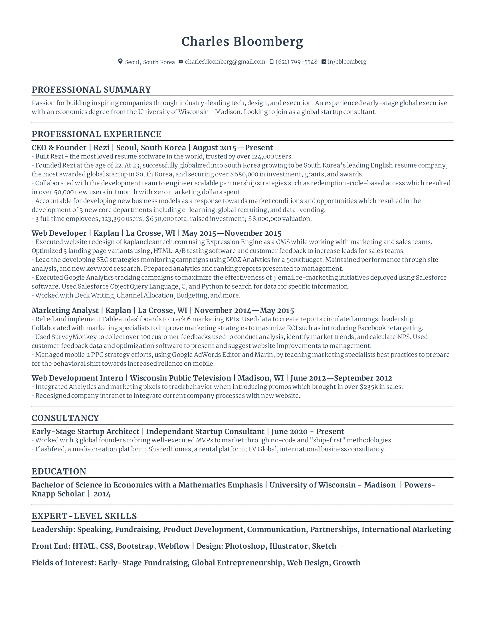 Rezi compact resume template is an excellent resume where you can add 20% more content than the standard resume.