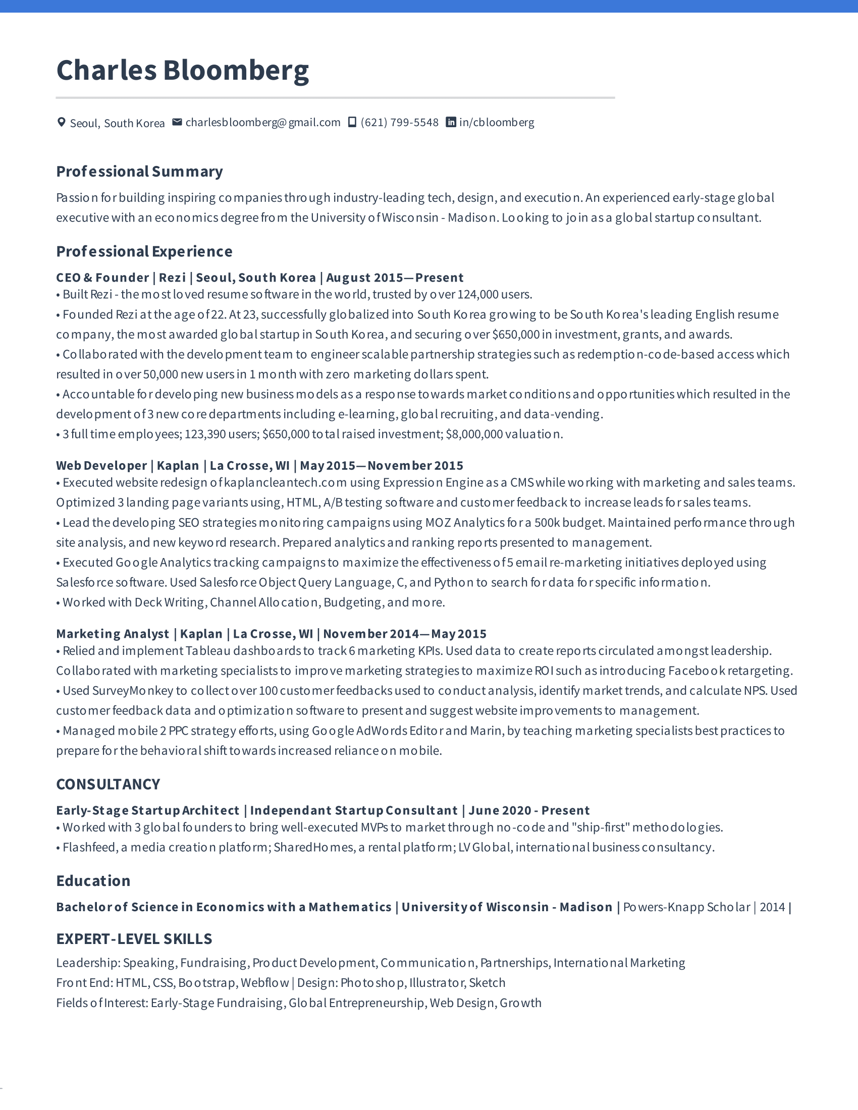Rezi bold resume template is an excellent resume with a modern feel and doesnt stop ats from reading your resume.