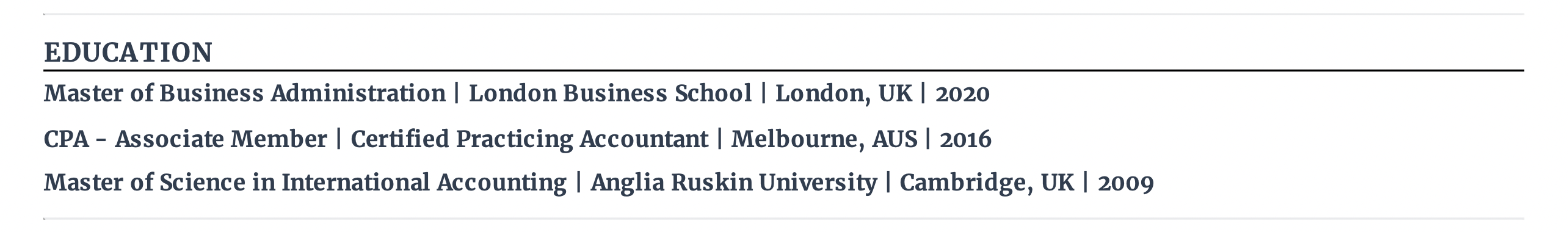 education section of reverse chronological resume