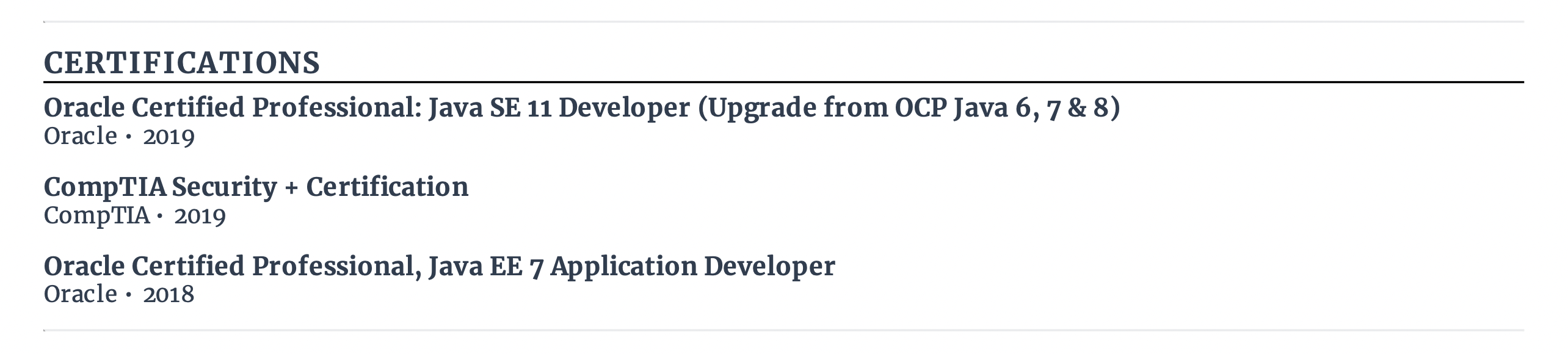 certifications section of reverse chronological resume