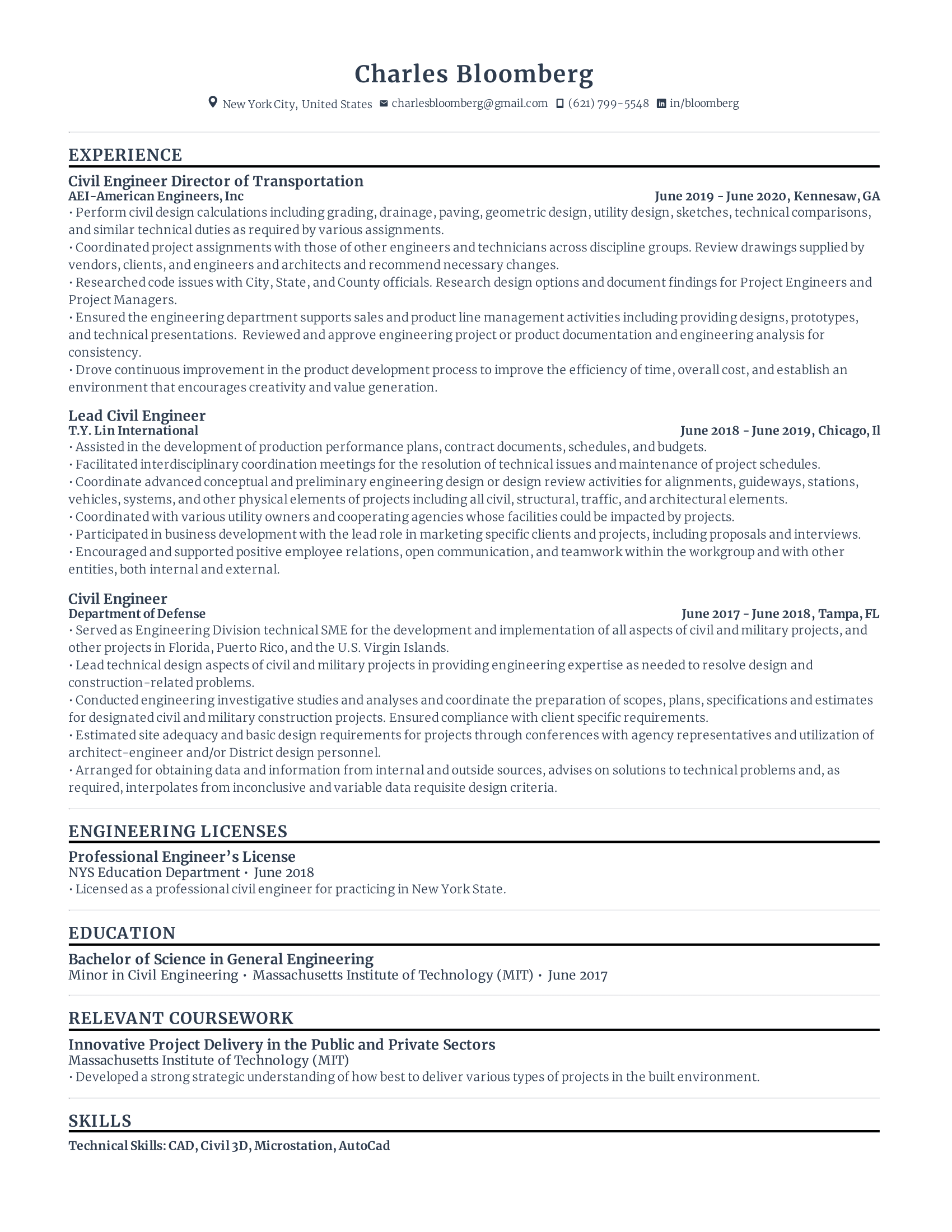 Free Lead Civil Engineer Resume Sample - Rezi