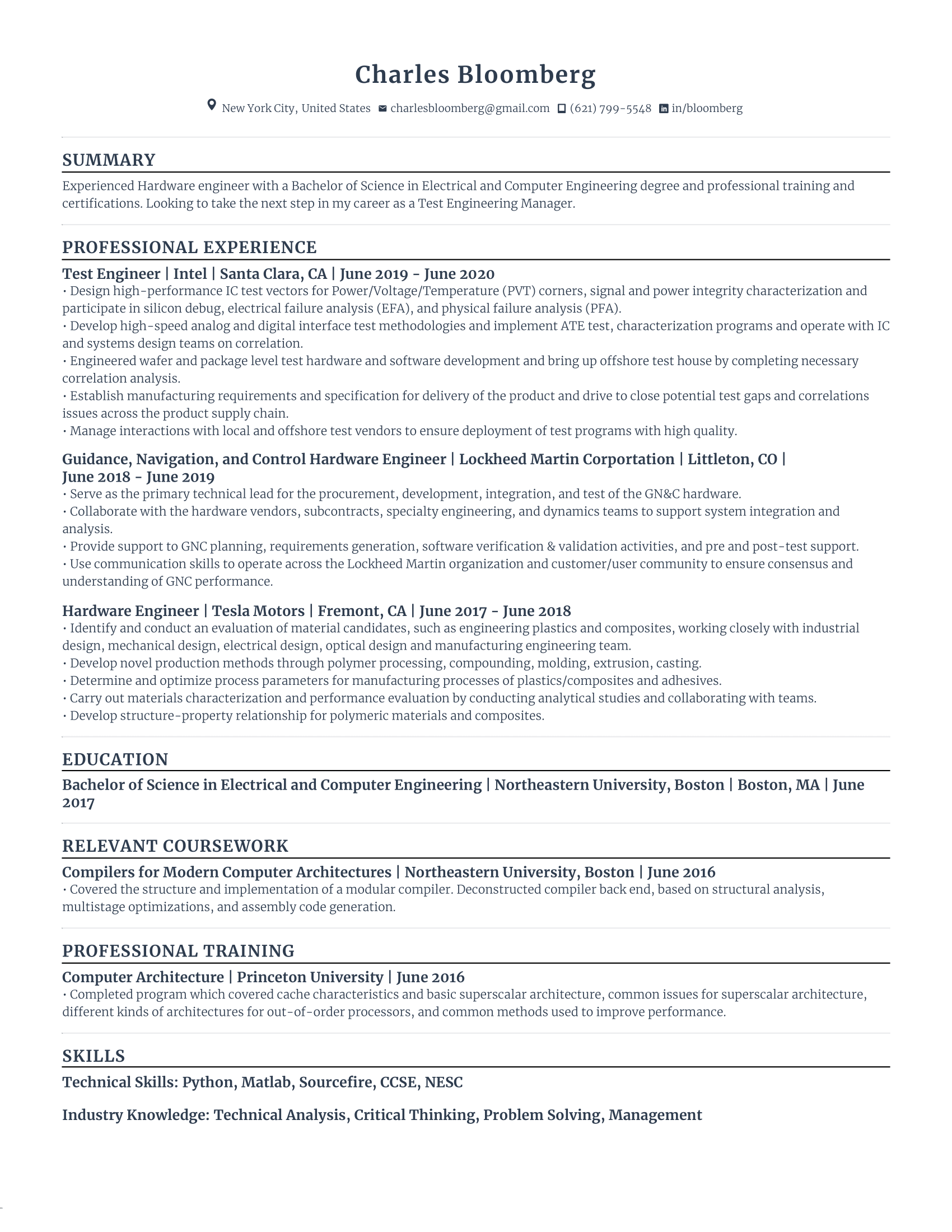 Senior test Engineer Resume with high amount of experience and skills in related fields from various companies.
