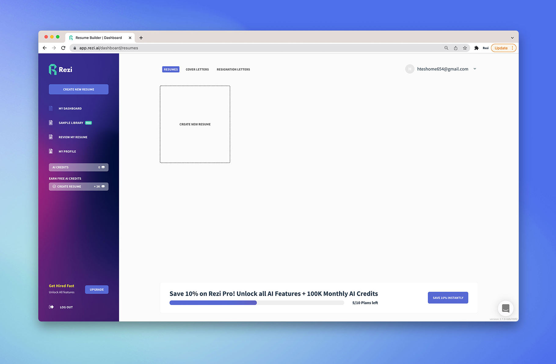 Next, you’ll have the option to create a new CV on the left side of the screen.